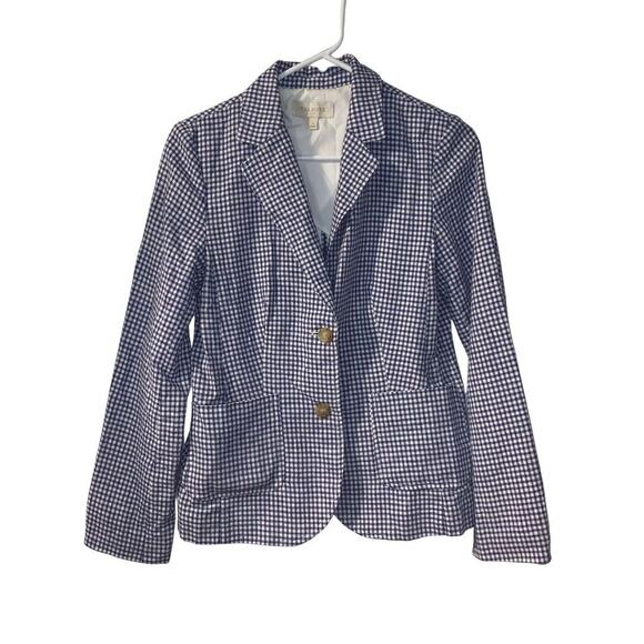 Talbots Outlet Women's Gingham Blazer Size 4 Blue Linen Cotton Office Preppy - Picture 1 of 6
